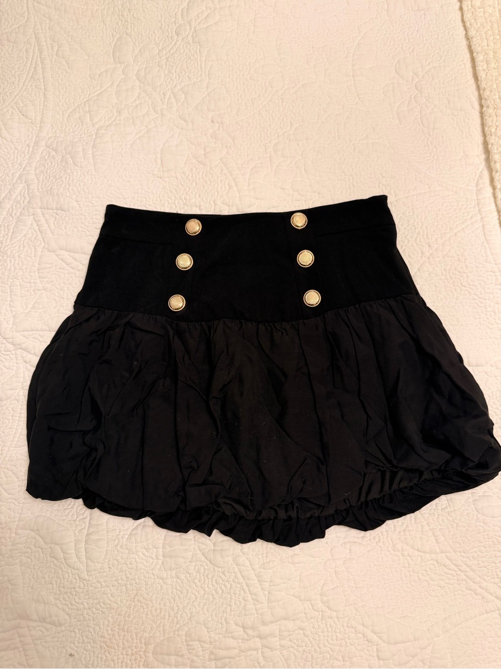 Zara Black High-Waist Bubble Skirt with Gold Buttons